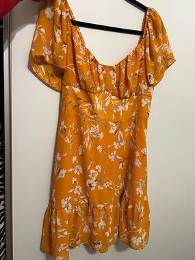Dynamite Orange Floral Ruffle Sundress
